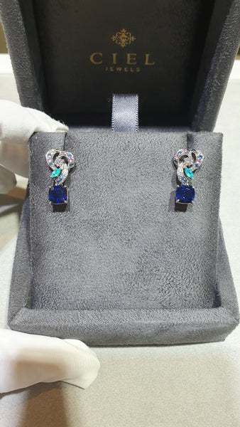 Detachable Chromatic Swirls Blue Sapphire earrings