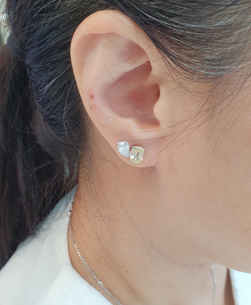 Mismatch Tsavorite Yellow Sapphire Earrings Studs