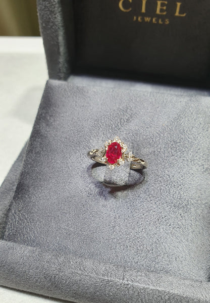 Pigeon Blood Ruby Shield Engagement Ring