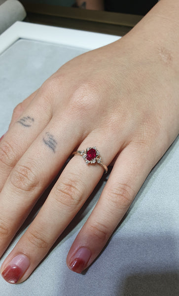 Pigeon Blood Ruby Shield Engagement Ring