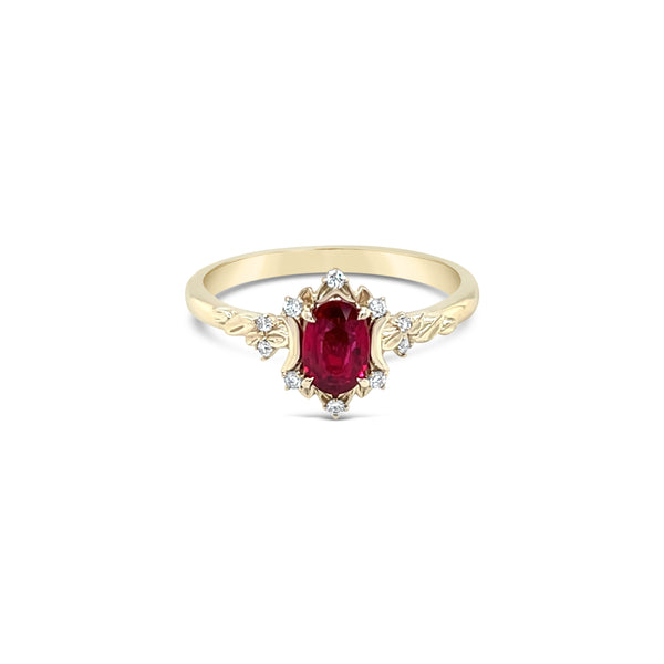 Pigeon Blood Ruby Shield Engagement Ring