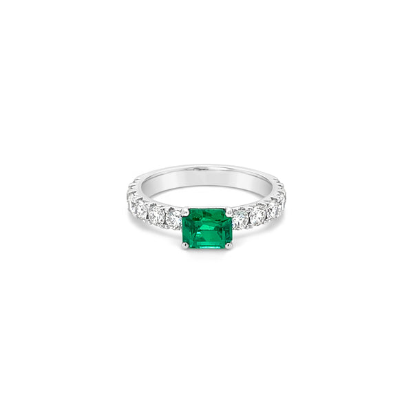 Colombian Emerald East West Diamond Band