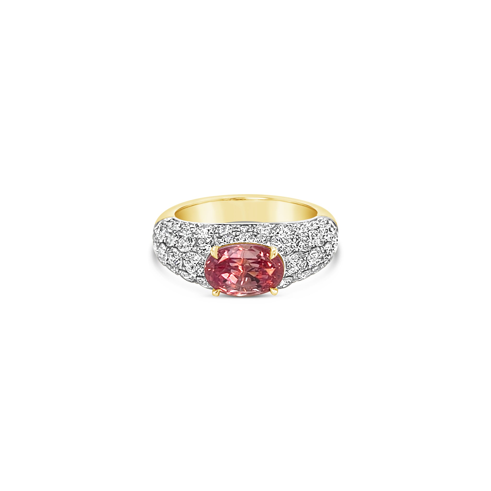 3ct Sunrise Padparadscha Sapphire Diamond Dome Ring