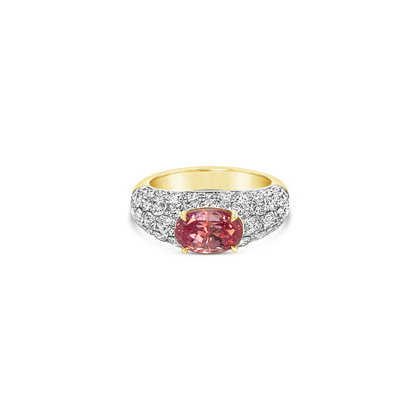 3ct Sunrise Padparadscha Sapphire Diamond Dome Ring