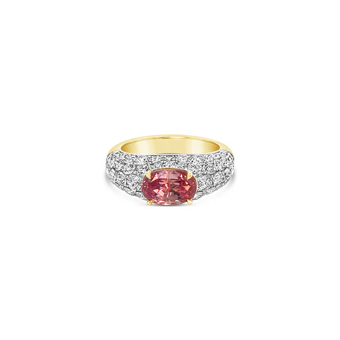 3ct Sunrise Padparadscha Sapphire Diamond Dome Ring