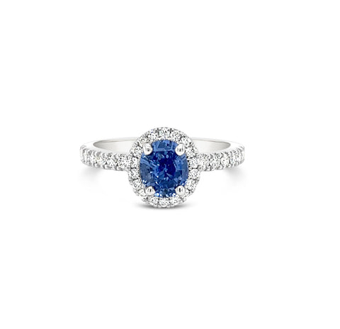 Sky Blue Sapphire Halo Diamond Ring