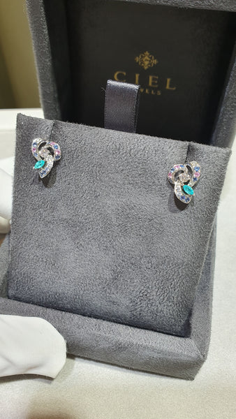 Detachable Chromatic Swirls Blue Sapphire earrings