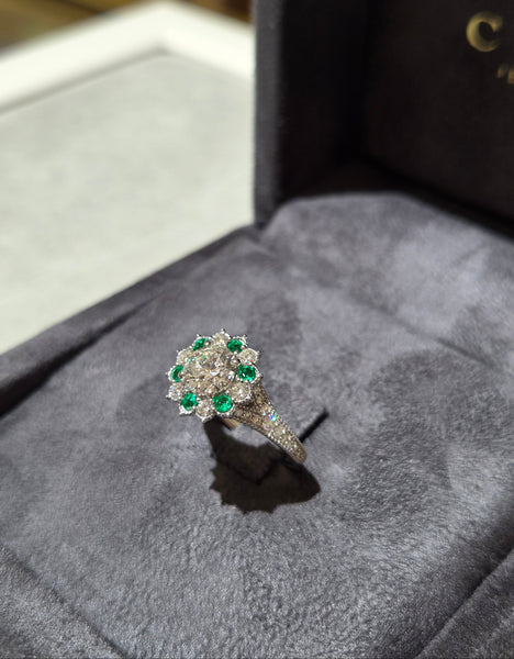 Emerald Diamond Halo Family Ring