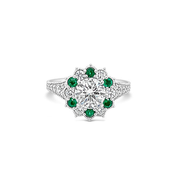 Emerald Diamond Halo Family Ring