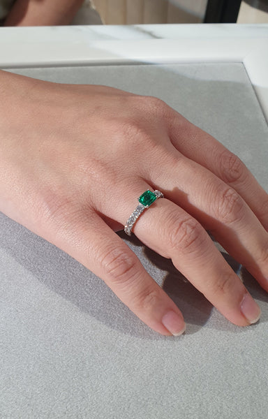 Colombian Emerald East West Diamond Band