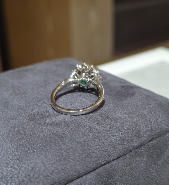 Emerald Diamond Halo Family Ring