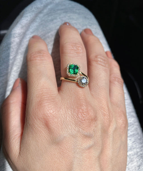 Emerald Diamond Toi Et Moi Ring