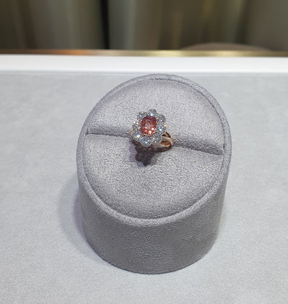Sunset Padparadscha Vintage Diamond Halo Ring