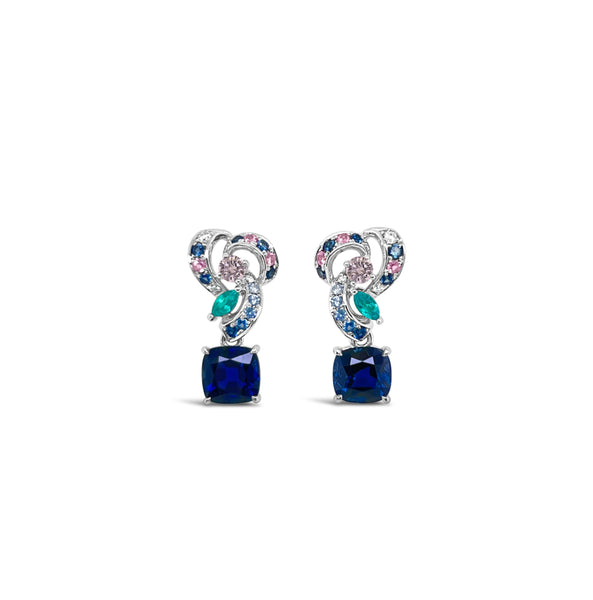 Detachable Chromatic Swirls Blue Sapphire earrings