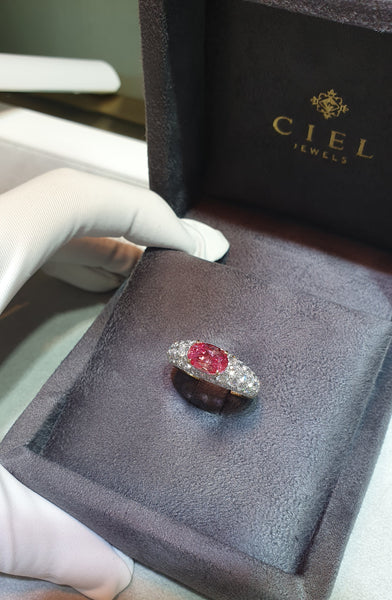 3ct Sunrise Padparadscha Sapphire Diamond Dome Ring