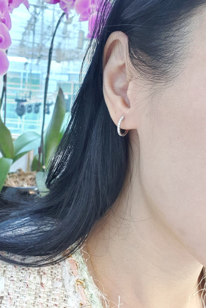 18K White Gold Double Sided Diamond Huggies