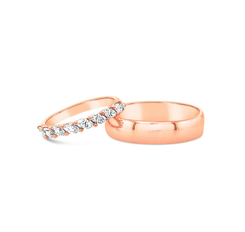 Marquise Diamond Eternity Band and Classic 18K  Rose Gold Men Set