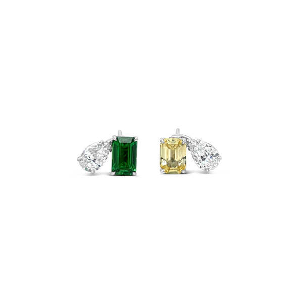 Mismatch Tsavorite Yellow Sapphire Earrings Studs