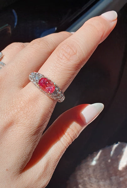3ct Sunrise Padparadscha Sapphire Diamond Dome Ring