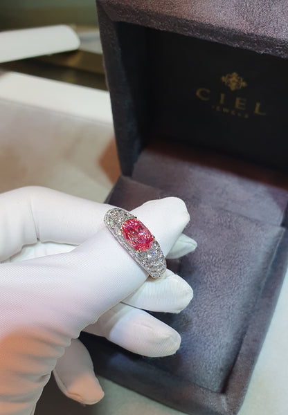 3ct Sunrise Padparadscha Sapphire Diamond Dome Ring