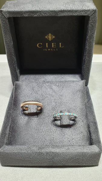 Moonlight Gold Band & Paraiba Diamond Band Set