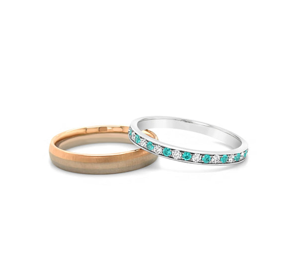Moonlight Gold Band & Paraiba Diamond Band Set