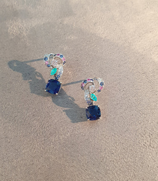 Detachable Chromatic Swirls Blue Sapphire earrings