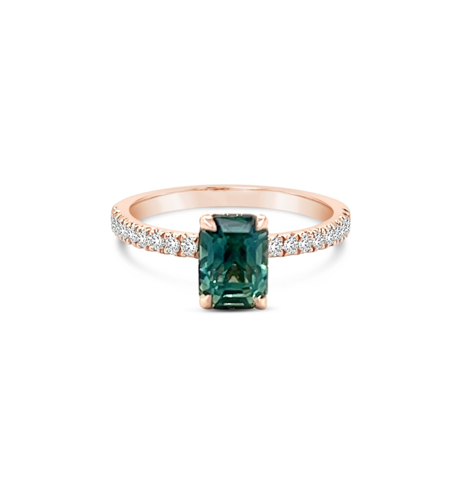 Mermaid Teal Sapphire 18K Rose Gold Ring