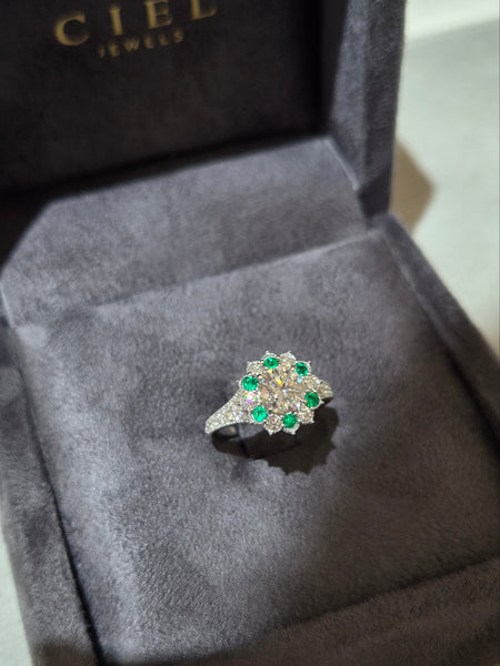 Emerald Diamond Halo Family Ring
