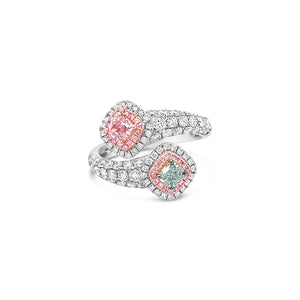 Toi Et Moi Pink and Green Diamond Ring