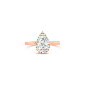 18K Rose Gold Pear Diamond Halo Ring