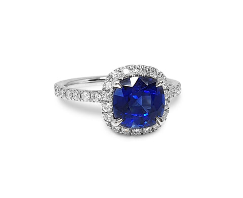Cushion Cut Royal Blue Sapphire Ring