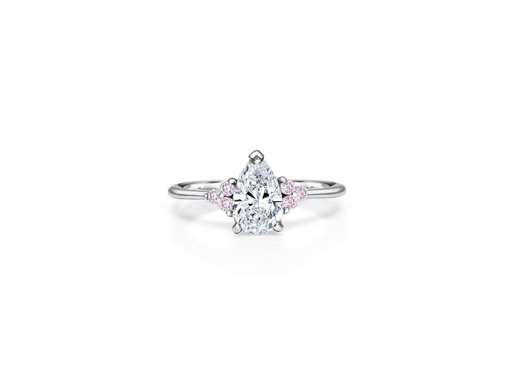 Pear Shape Diamond with Pink Diamonds Cluster Ring