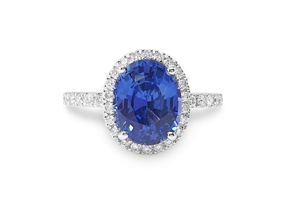Custom Cornflower Blue Sapphire Halo Ring