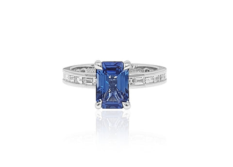 Emerald Cut Blue Sapphire Ring