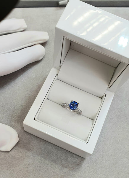 Cushion Blue Sapphire French Pave Ring