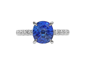Cushion Blue Sapphire French Pave Ring