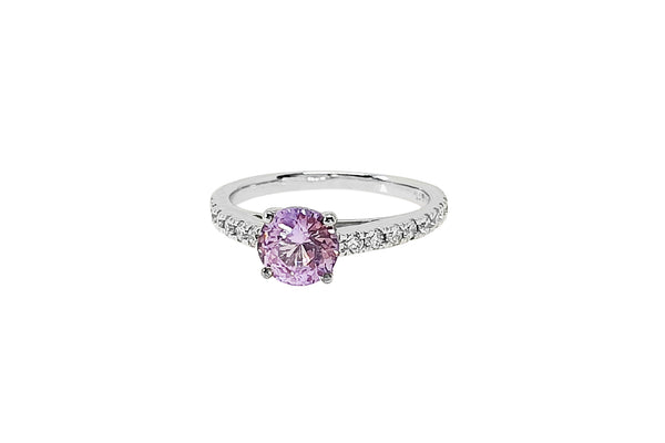 Purplish Pink Sapphire French Pave Ring