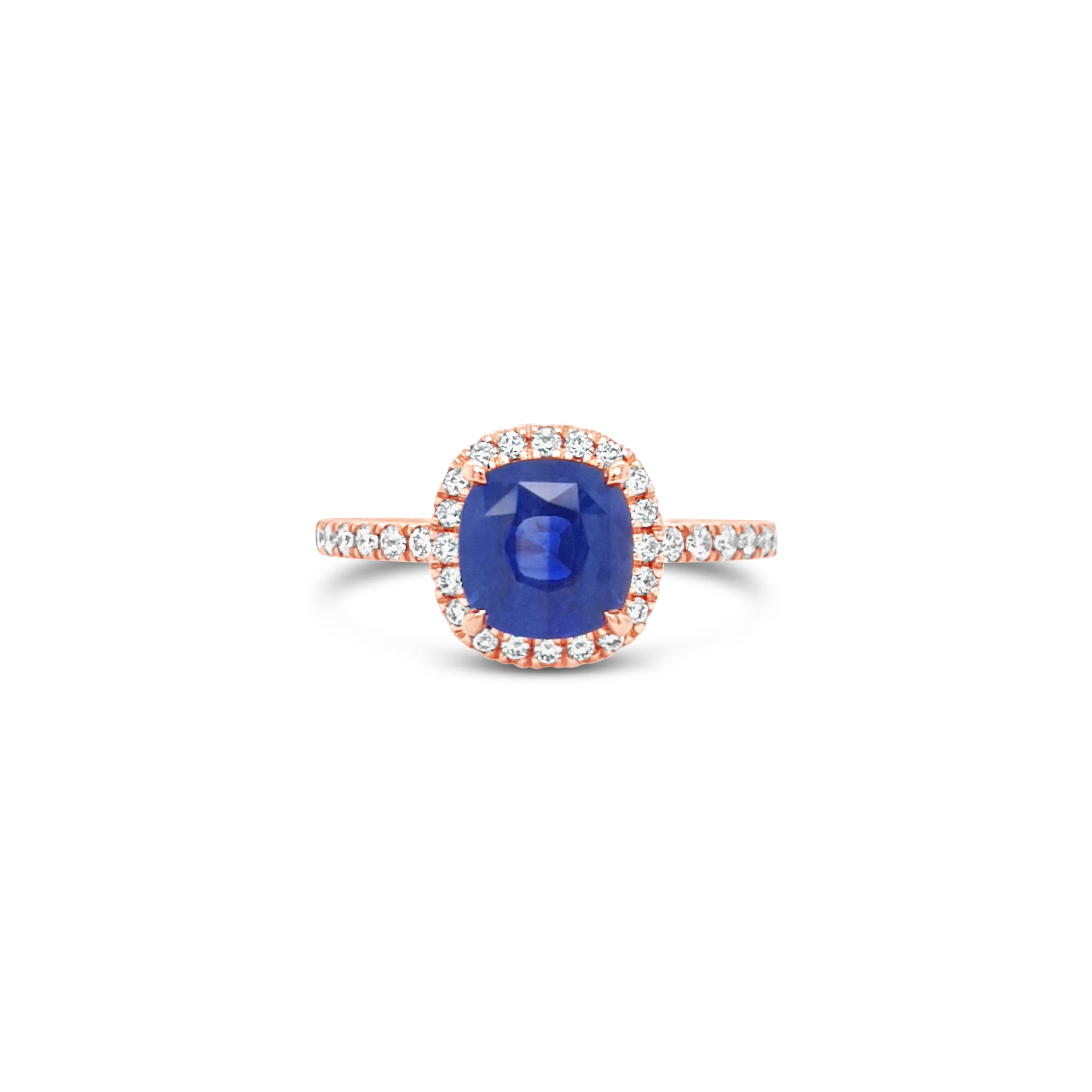 1.66ct Blue Sapphire Diamonds Halo Rose Gold Ring