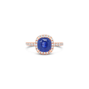1.66ct Blue Sapphire Diamonds Halo Rose Gold Ring