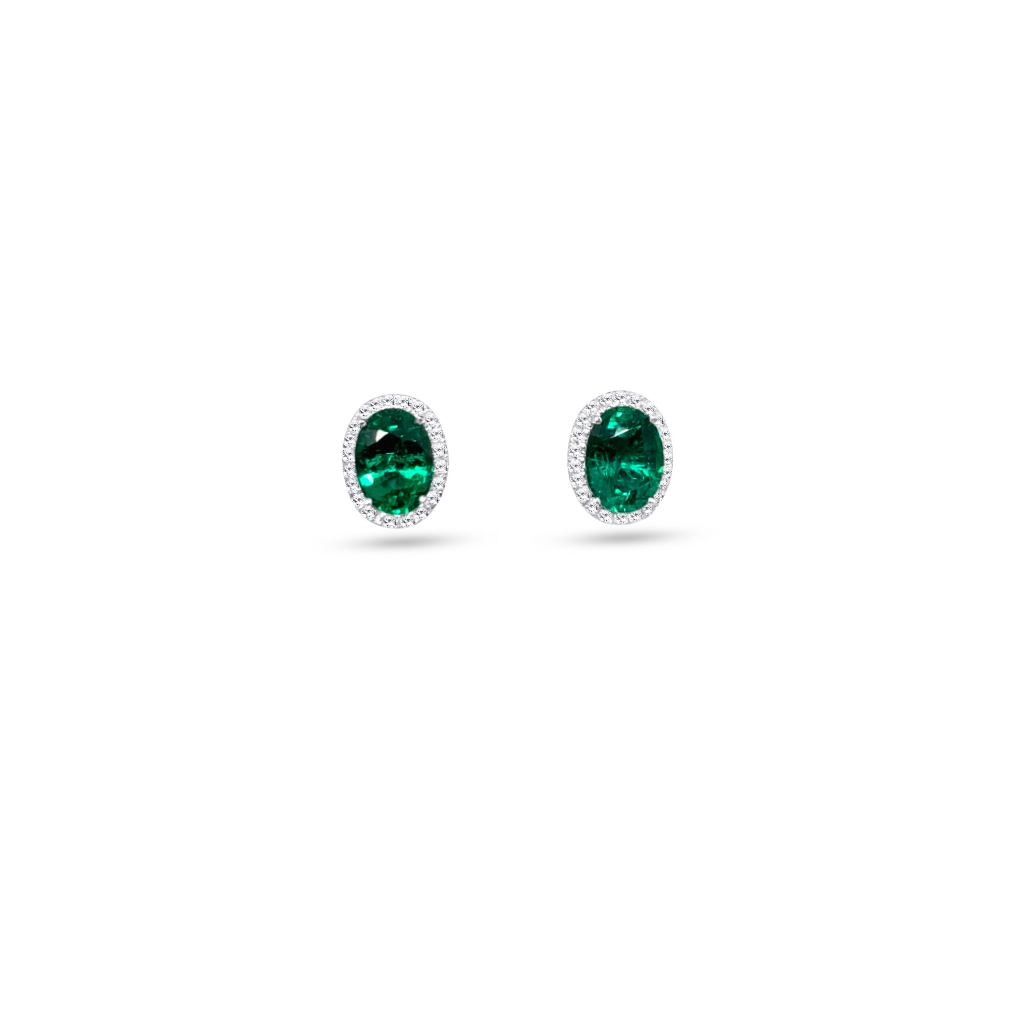 Oval Emerald and Diamond Halo Stud Earrings