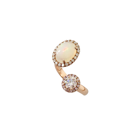 Opal and Diamond Open Ring