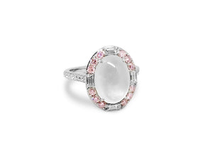 Oval Ice Jade Baguette and Pink Diamonds Ring