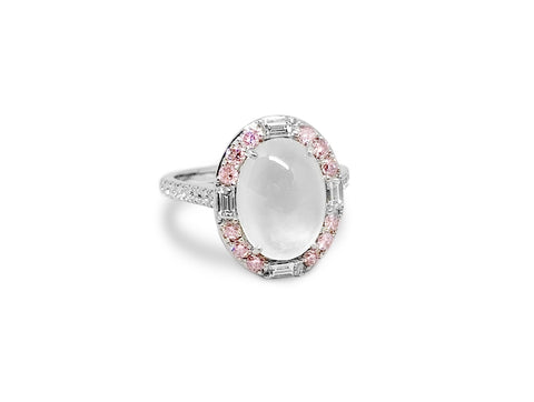 Oval Ice Jade Baguette and Pink Diamonds Ring