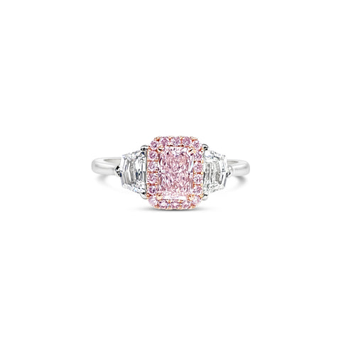 Radiant Cut Pink Diamond Sakura Trilogy Ring