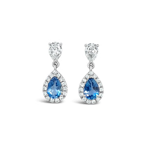 Aquamarine Pear Diamond Drop Earrings