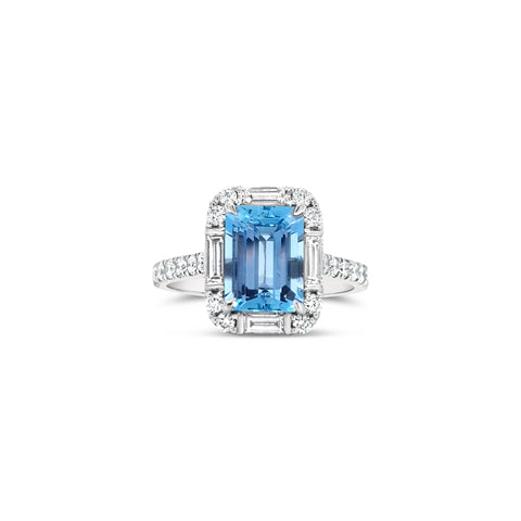 Aquamarine Art Deco Diamond Halo Ring