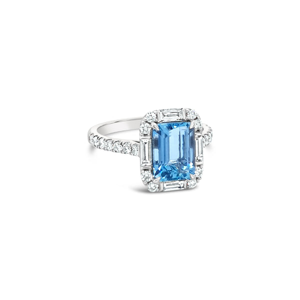 Aquamarine Art Deco Diamond Halo Ring