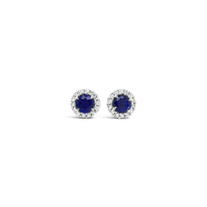 Blue Sapphire Diamond Halo Earrings