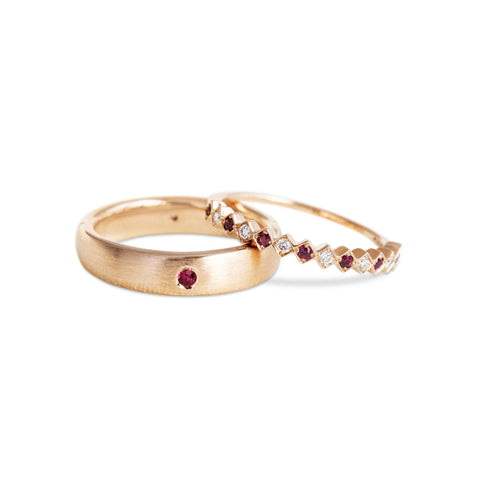 Ruby Diamond Wedding Band Set